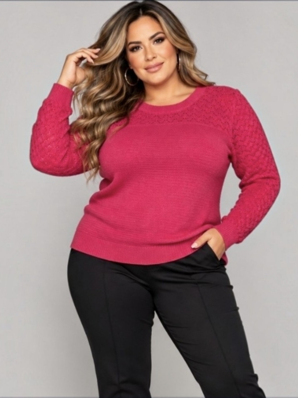 Croft & Barrow | Think Pink Pointelle Yoke Textured Pullover Sweater | XL | NWT